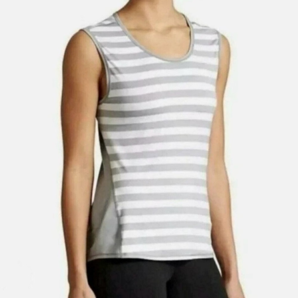 Athleta women Chi ocean stripe gray and white activewear muscle tank size medium